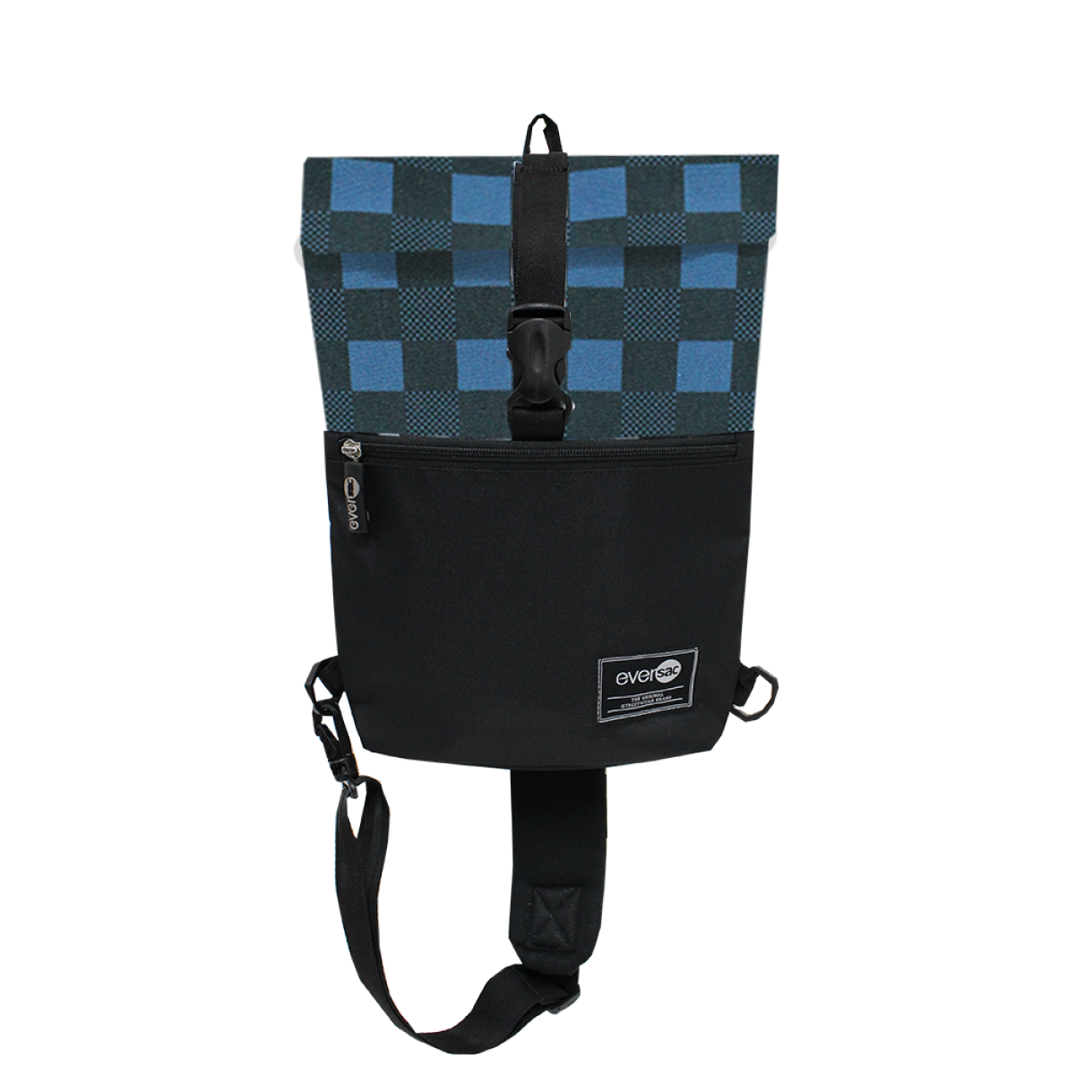 Eversac Ara One Shoulder Blue Tartan Black
